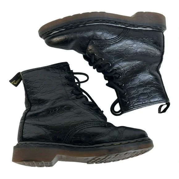 Dr. Martens Vintage Made In England Black Croc Embossed Leather Boots - Picture 4 of 11
